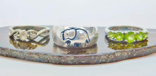 Variety 925 Sterling Silver Elephant Butterfly Peridot Opal & CZ Rings 30.0g image number 2