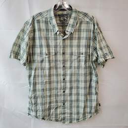 Green and White Plaid Short Sleeve Button Up Shirt Size Large