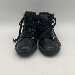 Womens Gorily Black Leather Side Zip Lace Up Sneaker Shoes Size 6.5