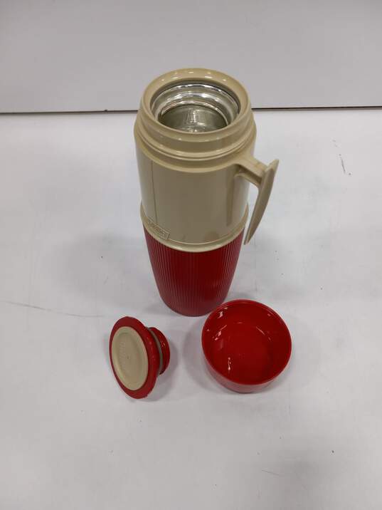 Vintage Thermos Vacuum Flask Water Bottle Beige & Red Model  6402 image number 2