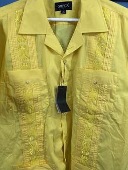Omega Mens Yellow Short Sleeve Pockets Button-Up Shirt Size L T-0531485-J alternative image