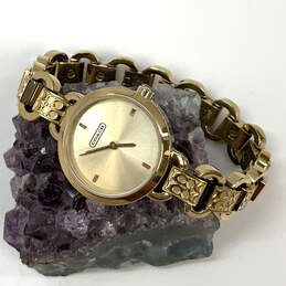 Designer Coach Gold-Tone Dial Chain Strap Stainless Steel Analog Wristwatch