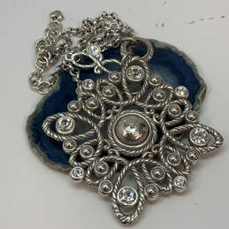 Designer Brighton Silver-Tone Link Chain Crystal Cut Stone Pendant Necklace