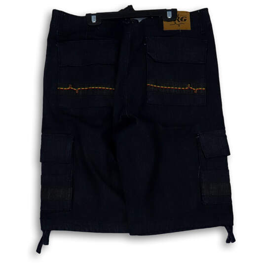 Mens Black Flat Front Slash Pockets Dark Wash Casual Cargo Shorts Size 36 image number 2