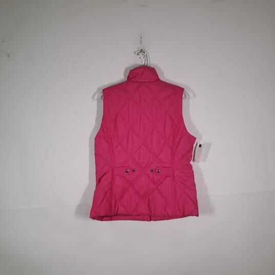 Womens Mock Neck Sleeveless Zipper Pockets Snap Front Quilted Vest Size Large image number 2