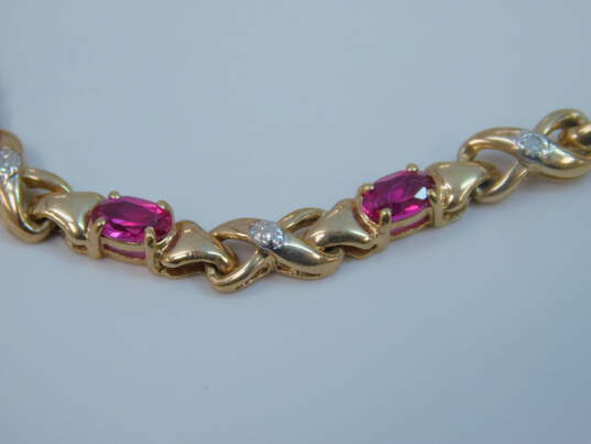 Romantic 10K Yellow Gold Ruby & Diamond Accent Bracelet 7.5g image number 3