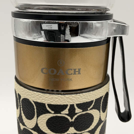Coach Brown Beige Signature Print Leather Flip Lock Glass Water Bottle image number 5
