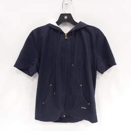 Chaps Navy Blue Short Sleeve Full-Zip Hooded Sweatshirt Size L
