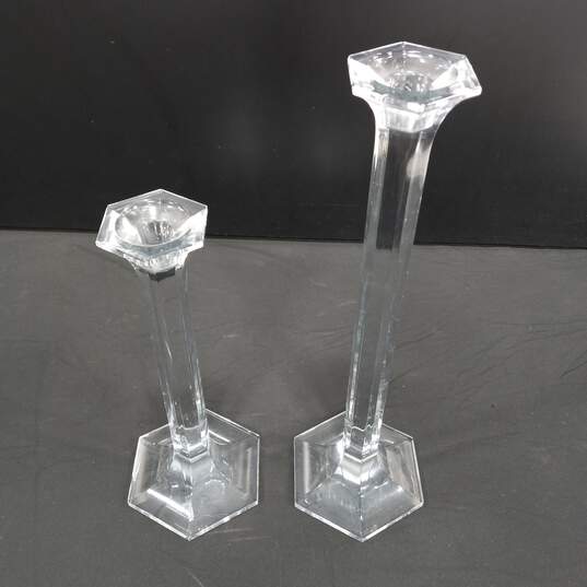 2PC Crystal Various Sized Pillar Candlestick Holders image number 2