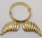 Robin Kahn & Vintage Goldtone Ridged Statement Clip On Earrings & Omega Chain Bracelet 50.1g image number 1