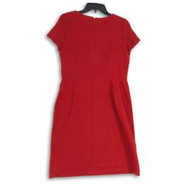 Womens Red Rhinestone Short Sleeve Round Neck Back Zip Sheath Dress Sz 12P alternative image