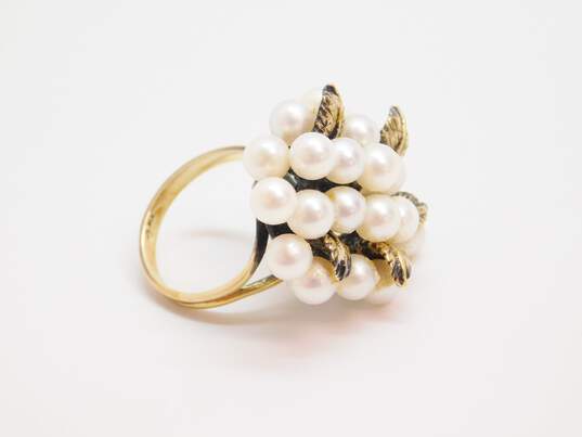 Vintage 14K Yellow Gold Pearl Cluster Floral Ring 9.8g image number 4