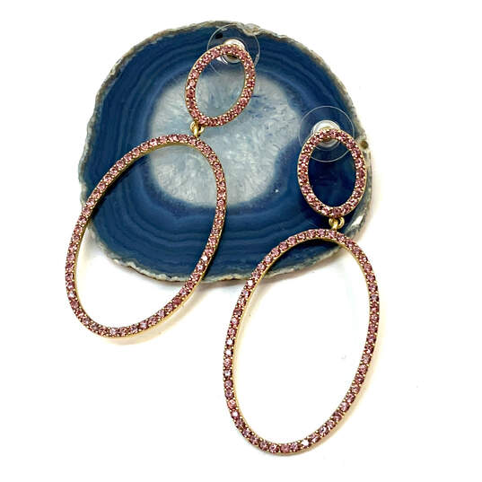 Designer J. Crew Gold-Tone Pink Rhinestone Fashionable Dangle Earrings image number 1