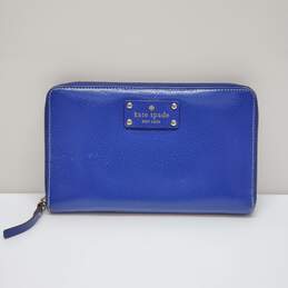 Kate Spade Cobalt Blue Leather Full Zip Wallet 9in x 2in x 5.5in, Used