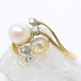 14K Yellow Gold Pearl 0.08 CTTW Round Diamond Bypass Ring - Missing Pearl 2.9g alternative image