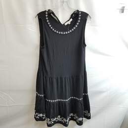 LOFT Women's Black/White Embroidered Tie Back Tiered Dress Size L