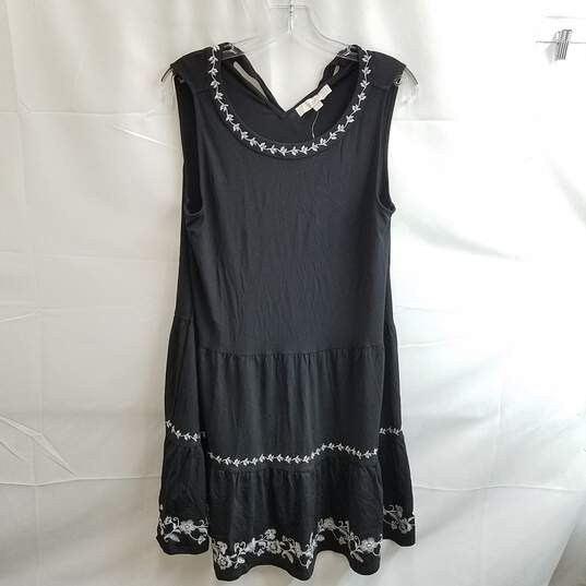 LOFT Women's Black/White Embroidered Tie Back Tiered Dress Size L image number 1