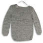 Womens Gray Knitted Round Neck Long Sleeve Pullover Sweater Size Medium image number 2
