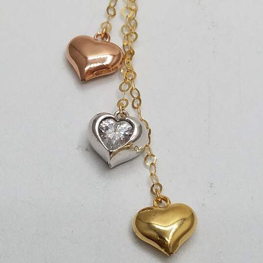 10K Gold Tri-Color CZ Heart 16.5inch Necklace 2.0g image number 5
