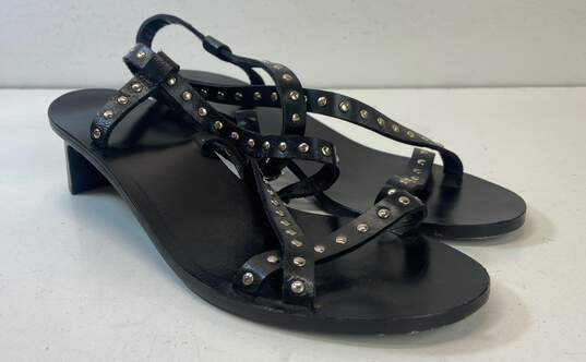 Anine Bing Black Leather Studded Sandals Heels Shoes Size 37 image number 4