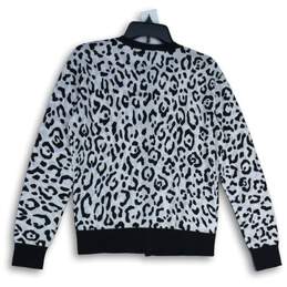 NWT Ann Taylor Womens Black White Animal Print Button Front Cardigan Sweater L alternative image