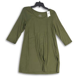 NWT Womens Green PureJill Round Neck 3/4 Sleeve Tunic Blouse Top Size M