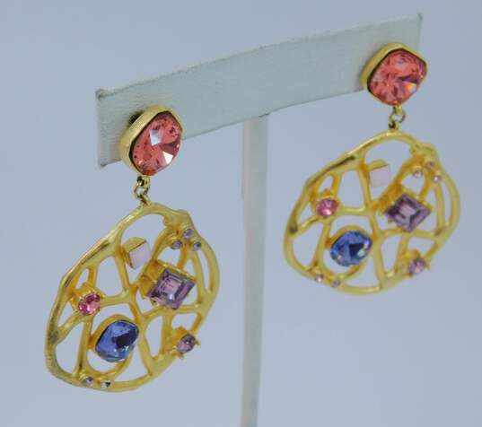 Gerard Yosca Designer Colorful Rhinestone Gild Tone Earrings 20.7g image number 1