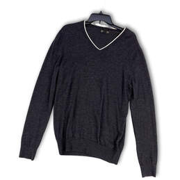 Mens Gray Knitted Slim Fit V-Neck Long Sleeve Pullover Sweater Size LT
