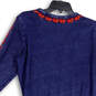 Womens Blue Split Neck 3/4 Sleeve Embroidered Pullover Shift Dress Size M image number 4