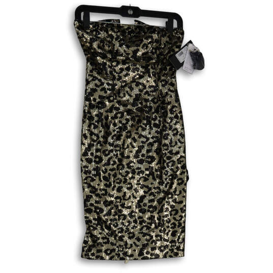 NWT Womens Black Gold Animal Print Strapless Back Zip Bodycon Dress Size XS image number 1