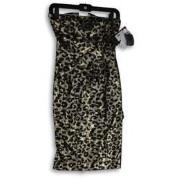 NWT Womens Black Gold Animal Print Strapless Back Zip Bodycon Dress Size XS