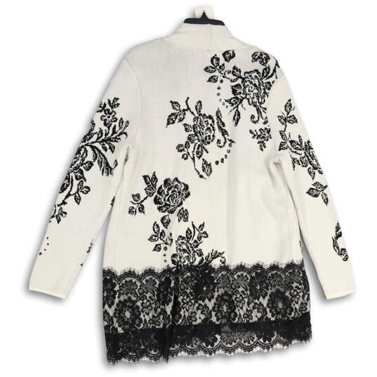NWT Womens Black White Floral Long Sleeve Open Front Cardigan Sweater Sz 2 image number 2