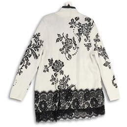 NWT Womens Black White Floral Long Sleeve Open Front Cardigan Sweater Sz 2 alternative image