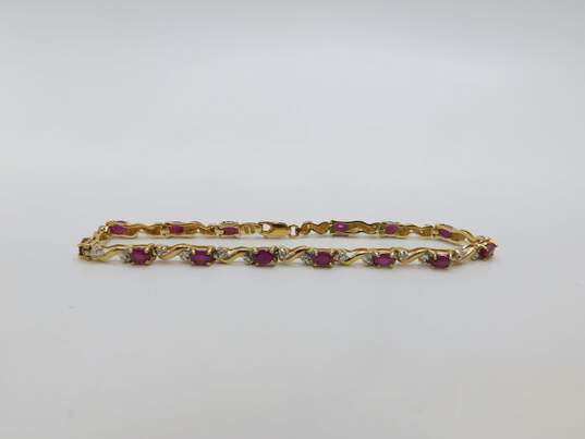 10K Yellow Gold Ruby Diamond Accent Tennis Bracelet 6.1g image number 1