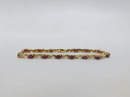 10K Yellow Gold Ruby Diamond Accent Tennis Bracelet 6.1g
