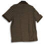 Mens Brown White Striped Spread Collar Short Sleeve Polo Shirt Size X-Large image number 2