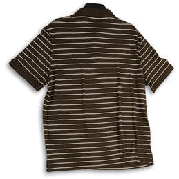 Mens Brown White Striped Spread Collar Short Sleeve Polo Shirt Size X-Large alternative image