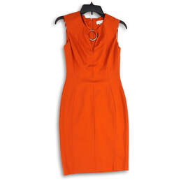 NWT Womens Orange O-Ring Keyhole Neck Knee Length Sheath Dress Size 2