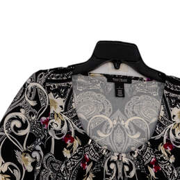 Womens Black White Floral Pleated Scoop Neck Pullover Blouse Top Size S