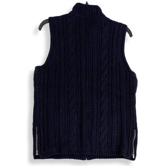 NWT Talbots Womens Navy Cable Knit Mock Neck Sleeveless Full Zip Sweater Size X image number 3