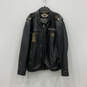 Mens Black Leather Collared Long Sleeve Full-Zip Motorcycle Jacket Size 3XL image number 1