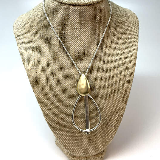 NWT Designer Lucky Brand Silver-Tone Rope Chain Tear Drop Pendant Necklace image number 1