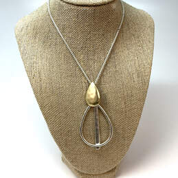 NWT Designer Lucky Brand Silver-Tone Rope Chain Tear Drop Pendant Necklace