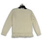 Womens White Long Sleeve Frange Hem Ribbed Pullover Sweater Size S image number 2