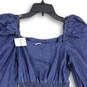 NWT Womens Blue Square Neck Smocked Long Sleeve Mini Dress Size Small image number 4