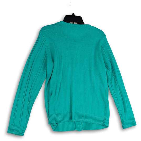 Womens Green Long Sleeve Cable-Knit Button Front Cardigan Sweater Size M image number 2