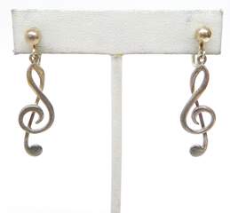 925 Treble Clef Music Note Clip-On Earrings With Taxco French Horn Brooch 21.9g alternative image