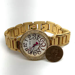 Designer Betsey Johnson Gold-Tone Crystal Analog Dial Quartz Wristwatch