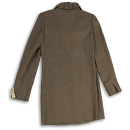 NWT Womens Brown Pinstripe Long Sleeve Ruffle Neck Overcoat Size XS alternative image