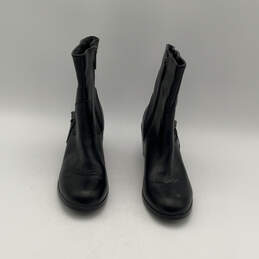 Womens Alanis D84439 Black Leather Block Heel Side Zip Biker Boots Size 6.5